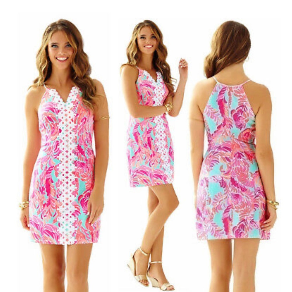 Poolside Blue Love Birds Pearl Shift Dress
